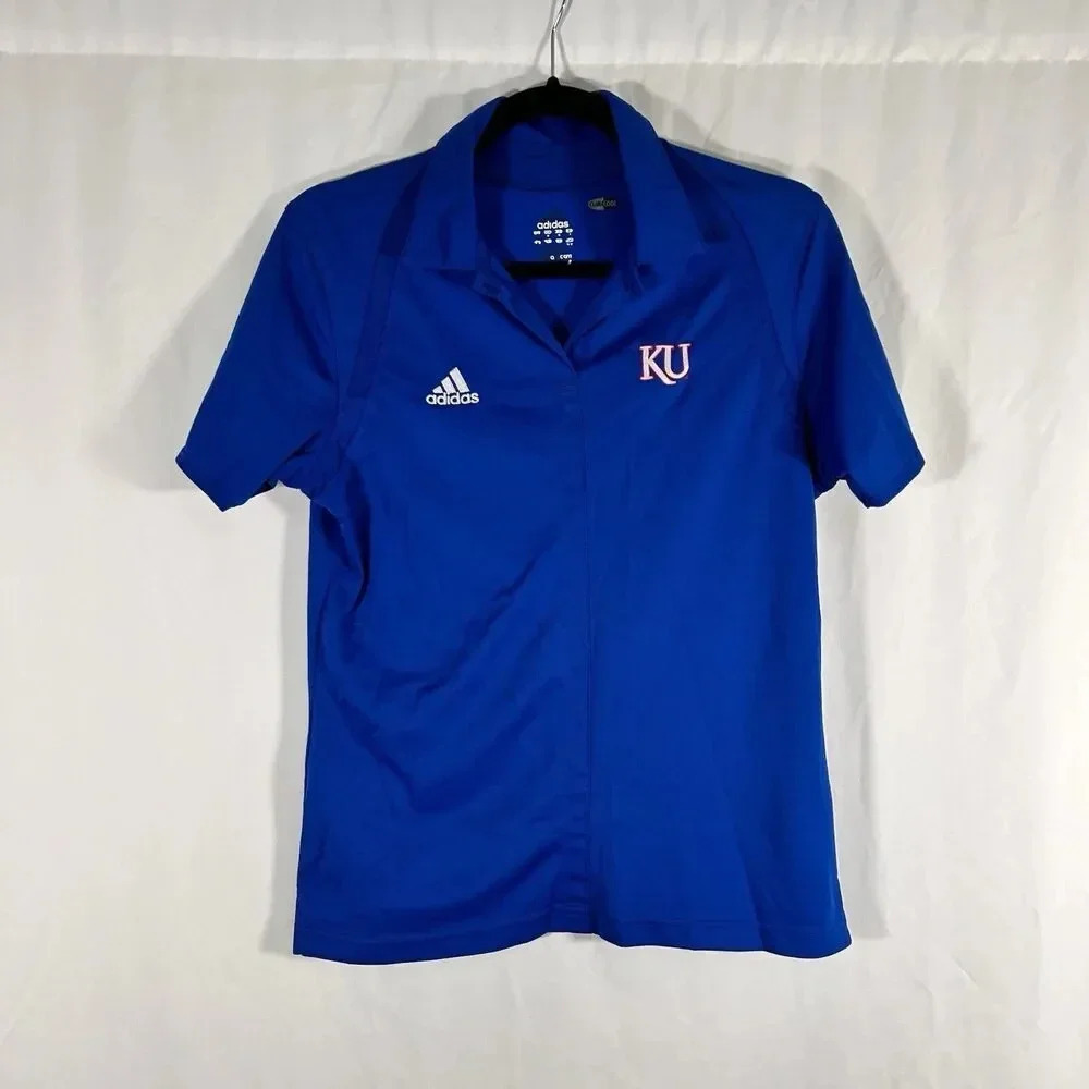 KU Jayhawks Polo Shirt Women's Medium Blue Short Sleeve Climacool ADIDAS